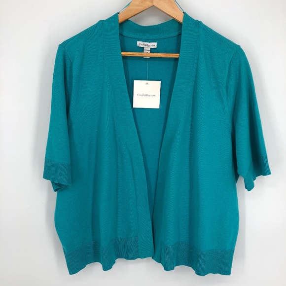 Croft & Barrow Womens Cardigan Size 1X Turquoise Blue Open Front Short Sleeve - Picture 1 of 10